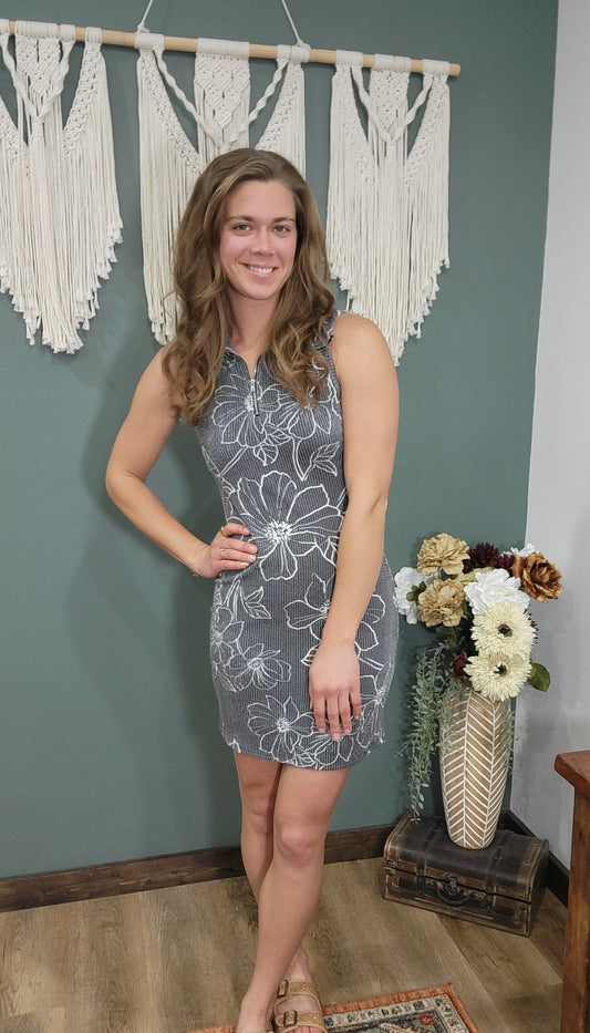 Bombom Grey Floral 1/4 Zip Tank Dress