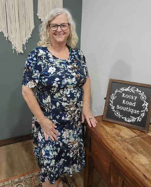 Southern Lady Navy+Brown Floral Dress