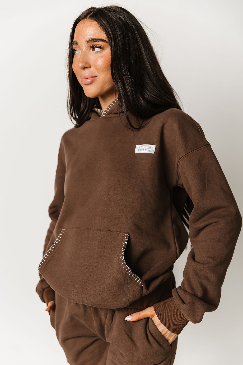 Ampersand Ave Sweetly Stitched Coffee Hoodie