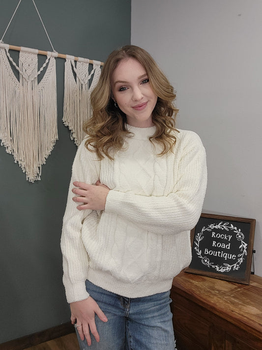 ComfyLuxe Chunky Knit Mock Neck Sweater / Ivory