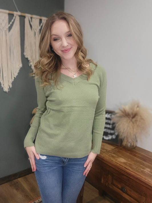 Becool Light Green V-Neck Sweater