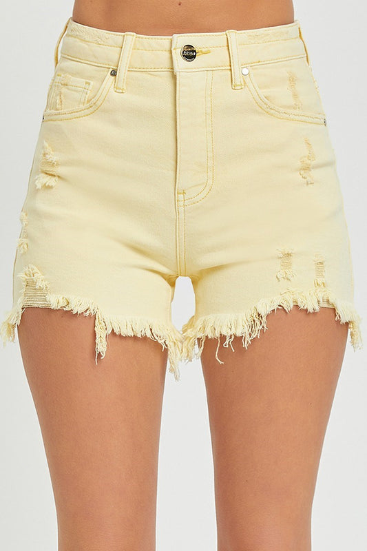 Risen High Rise Pale Yellow Denim Short