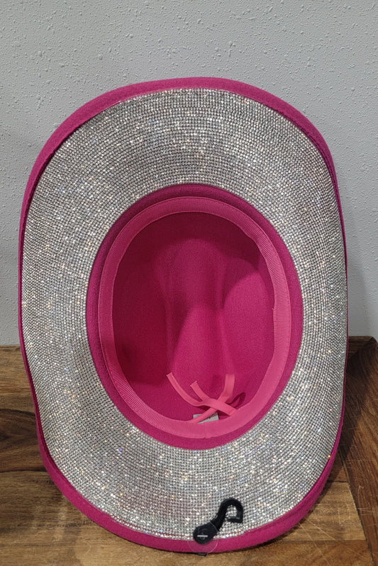 CC Beanie Western Cowboy Hat - Hot Pink w/Rhinestones