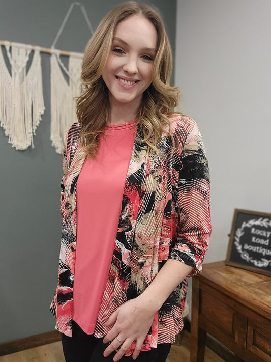 Southern Lady Long Half Sleeve Cardigan/ Coral,Black, Nude,White