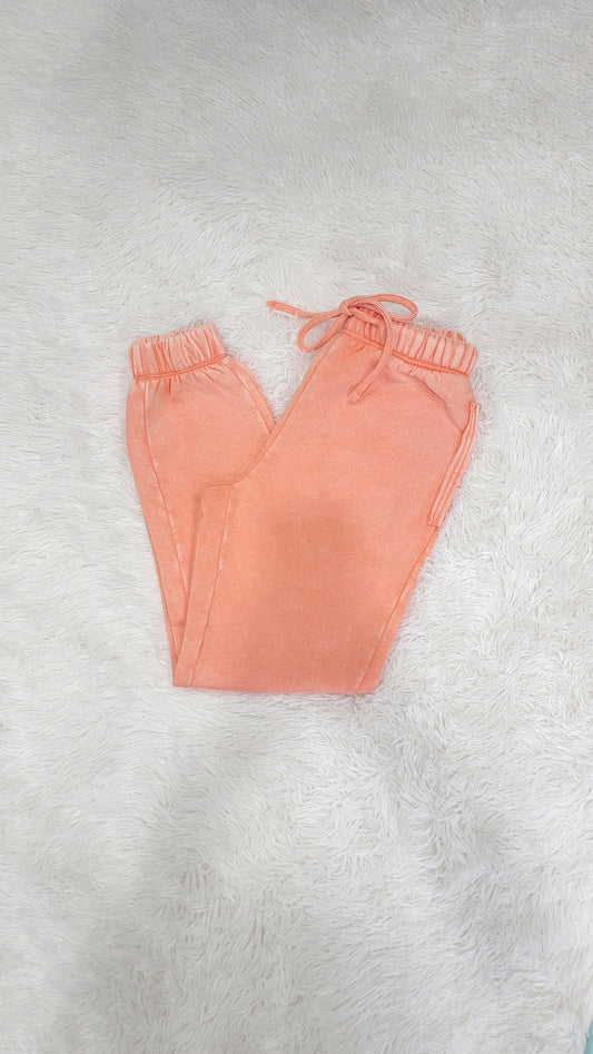 Zenana Acid Wash Sweatpants-Coral