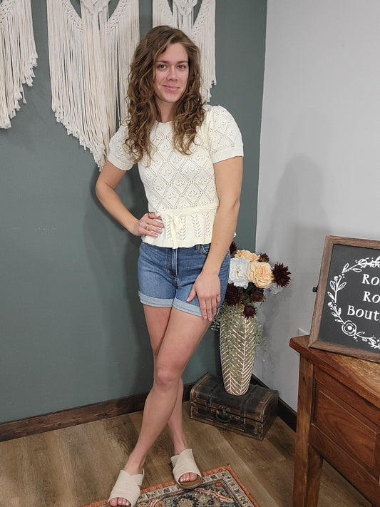 Listicle Knit Peplum Top