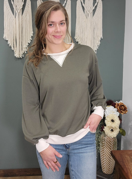 Lovely Melody Khaki Green Crew Neck