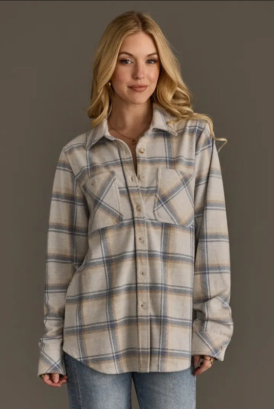 Panache Soft Button Up - Blue & Tan Plaid