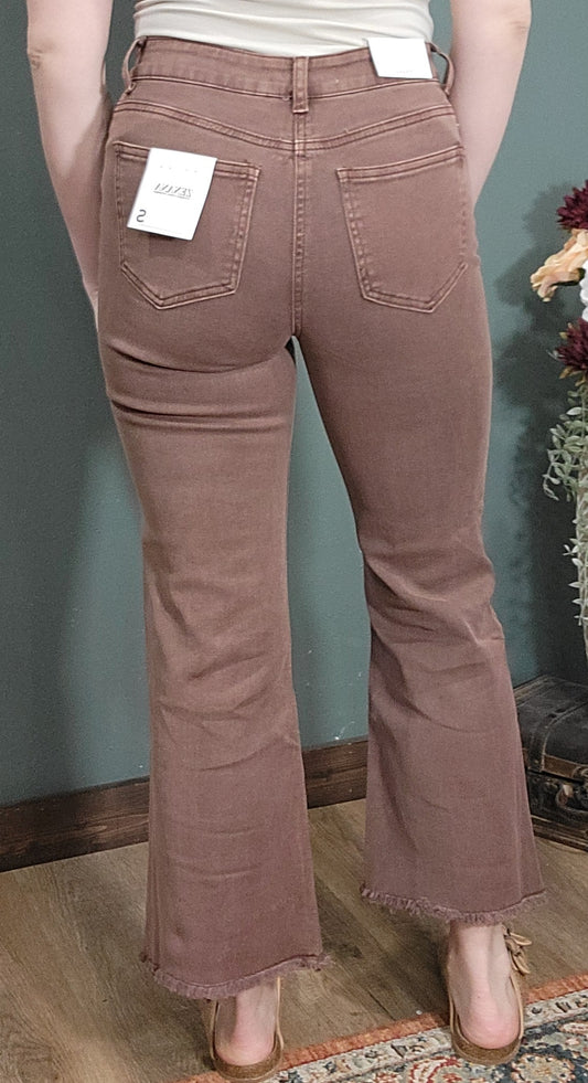 Zenana Acid Washed Kick Flare Denim Jean - Brown