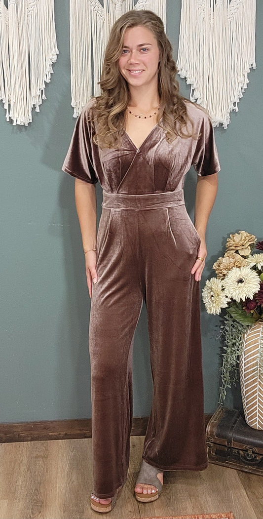 Hem & Thread Mocha Velvet Jumpsuit