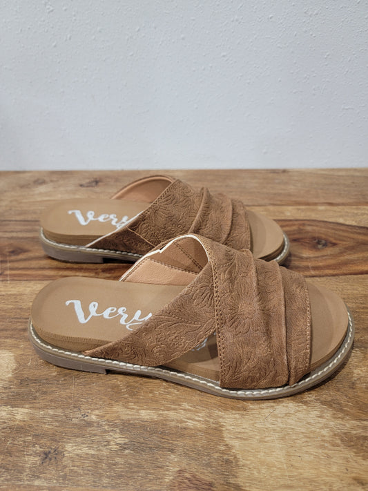 Very G Open Toe Sandal Jolene Tooled Tan