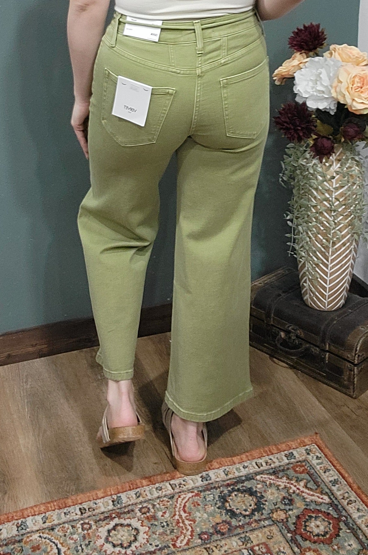 Vervet Wide Leg Eucalyptus Green Denim Jeans