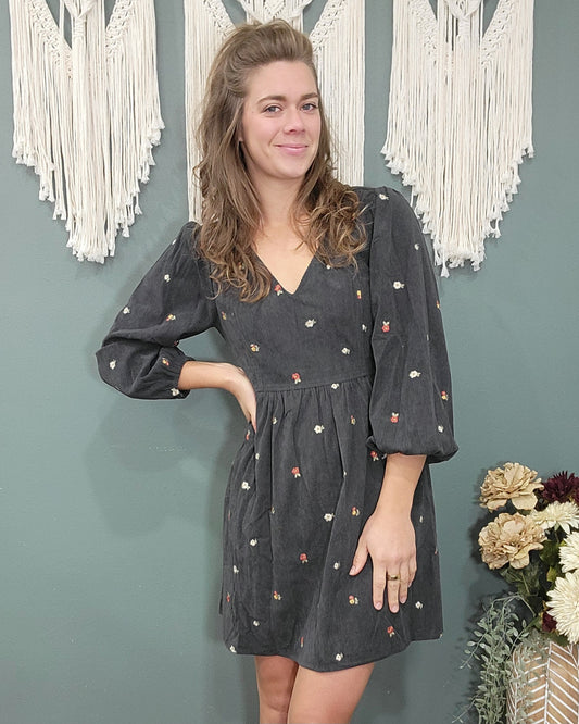 Hem & Thread Corduroy Grey Dress