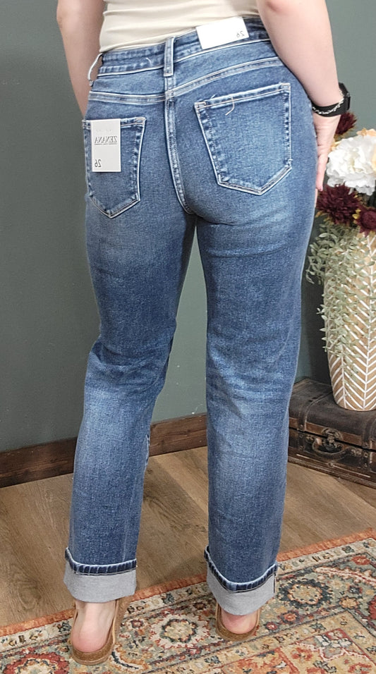 Zenana Straight Leg Cuffed Denim- Reg/Curvy