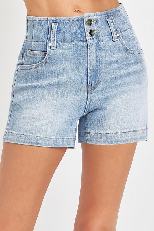 Risen High Rise Light Wash Denim Short