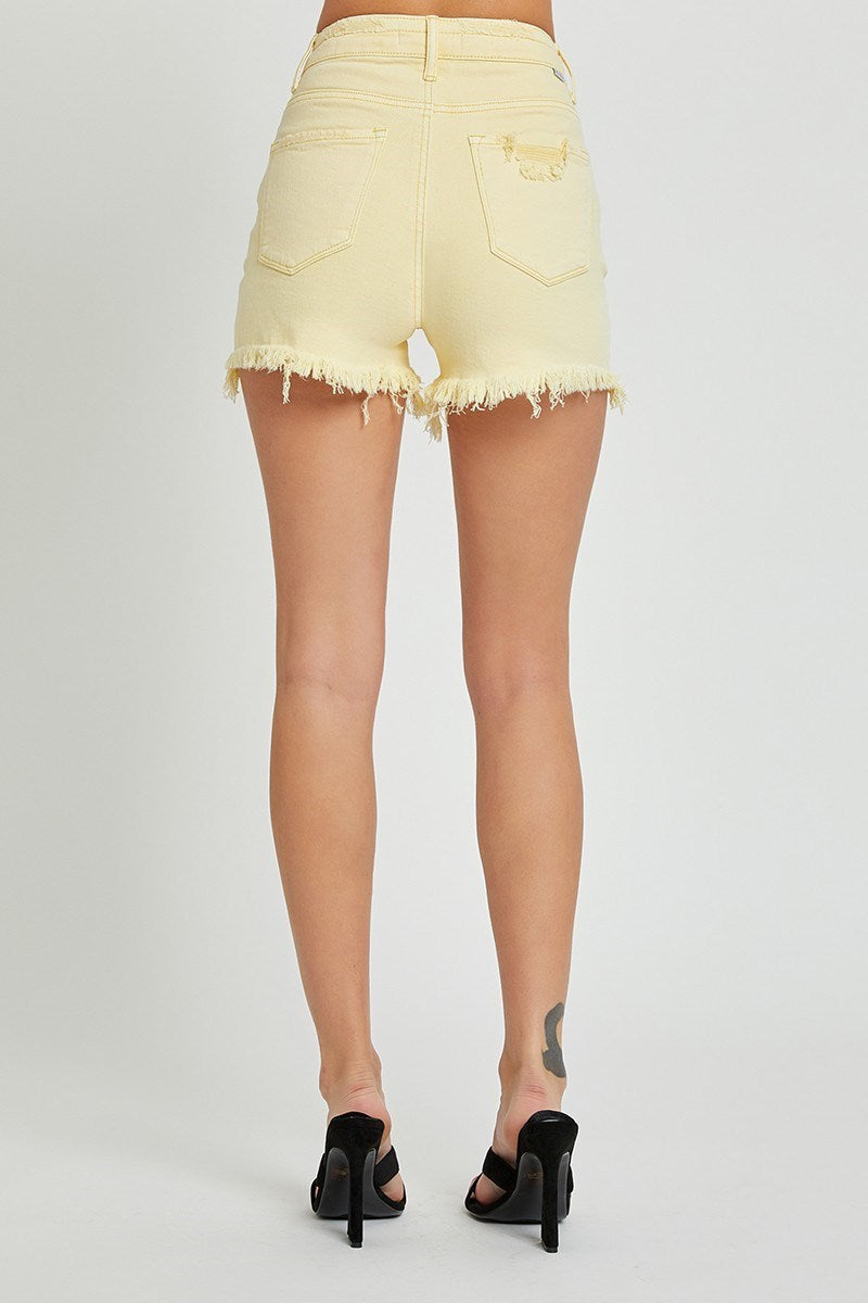 Risen High Rise Pale Yellow Denim Short