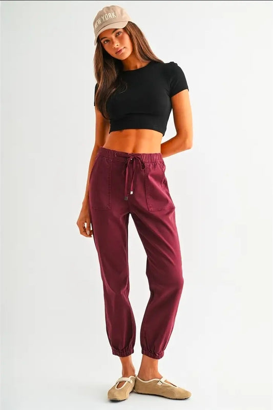 Mica High Rise Crop Jogger - Wine