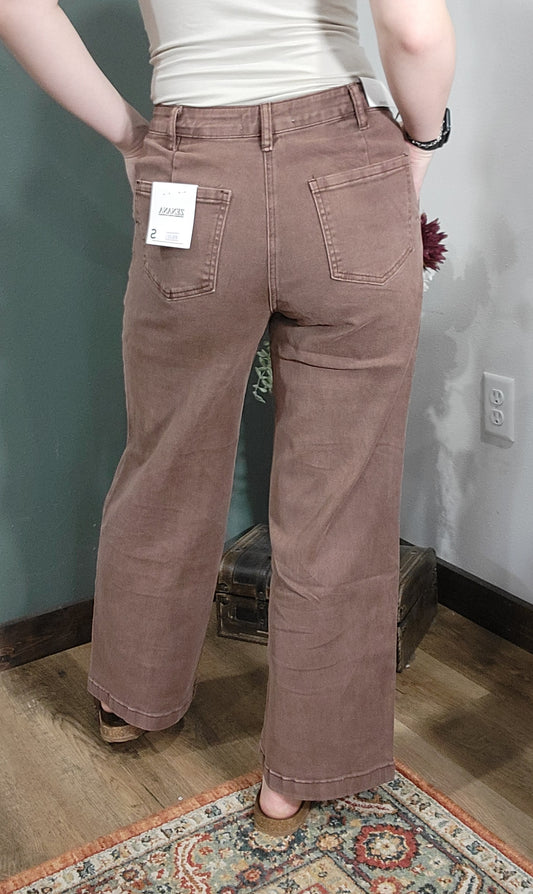 Zenana Utility Pocket Denim Jeans - Brown