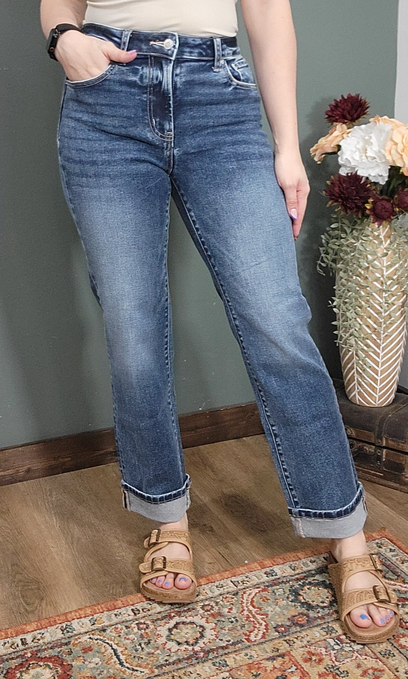 Zenana Straight Leg Cuffed Denim- Reg/Curvy