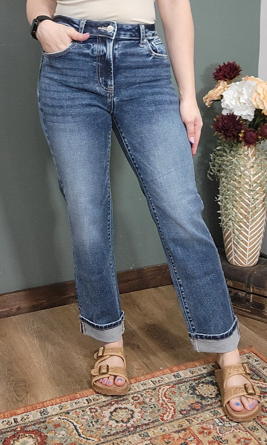 Zenana Straight Leg Cuffed Denim- Reg/Curvy