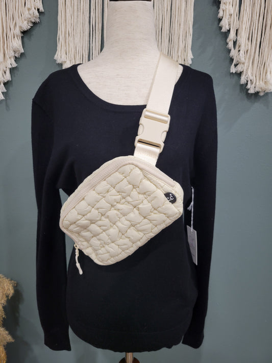 C.C Beige Quilted Puffer Belt Bag