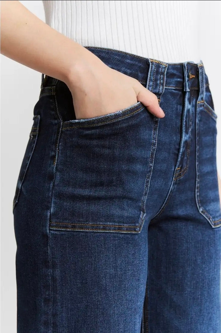 Mica Denim High Rise Wide Ankle with Patch Pocket