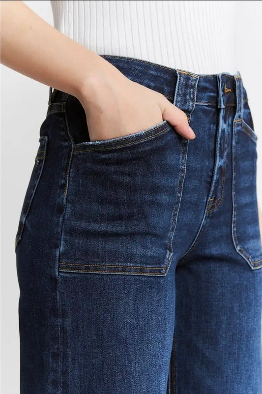 Mica Denim High Rise Wide Ankle with Patch Pocket