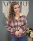 Staccato Plum+Cream Knit Plaid Sweater with Detachable Hood