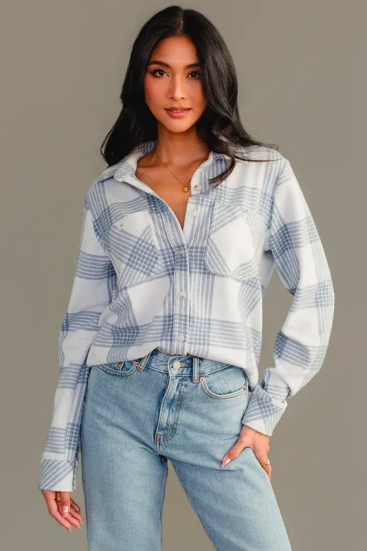 Panache Soft Button Up - Dusty Blue & White Plaid