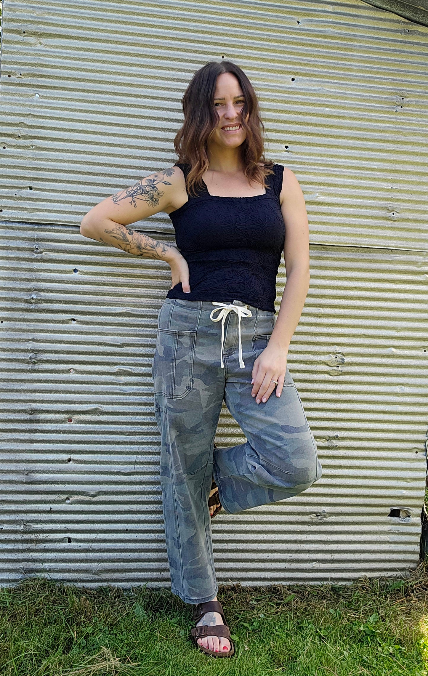 Risen High Rise Slouchy Cropped Barrel Jean - Camo