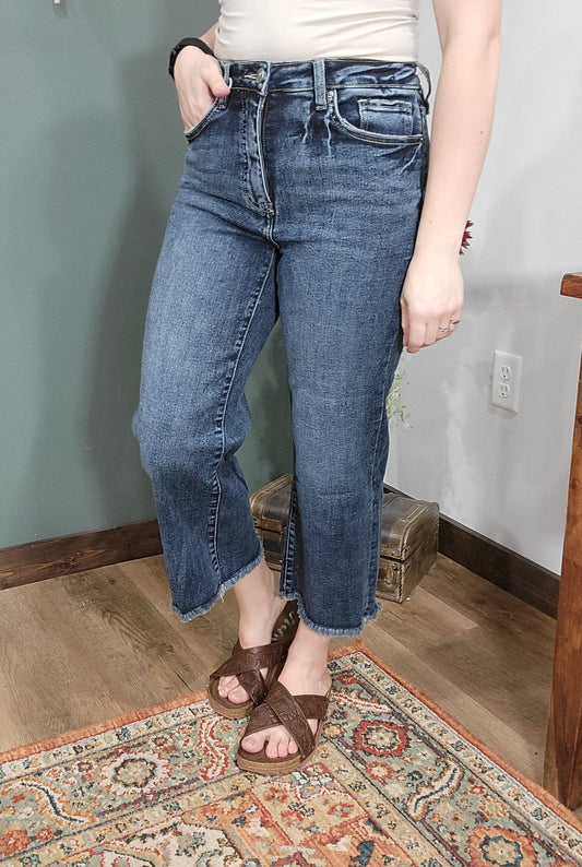 RFM Wide Leg Cropped Dark Wash Denim - Chloe