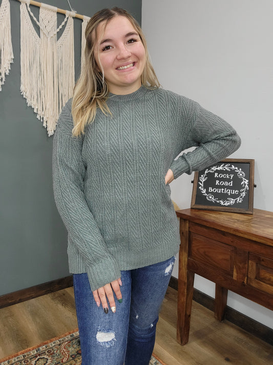 Staccato Dark Sage Cable Knit Sweater