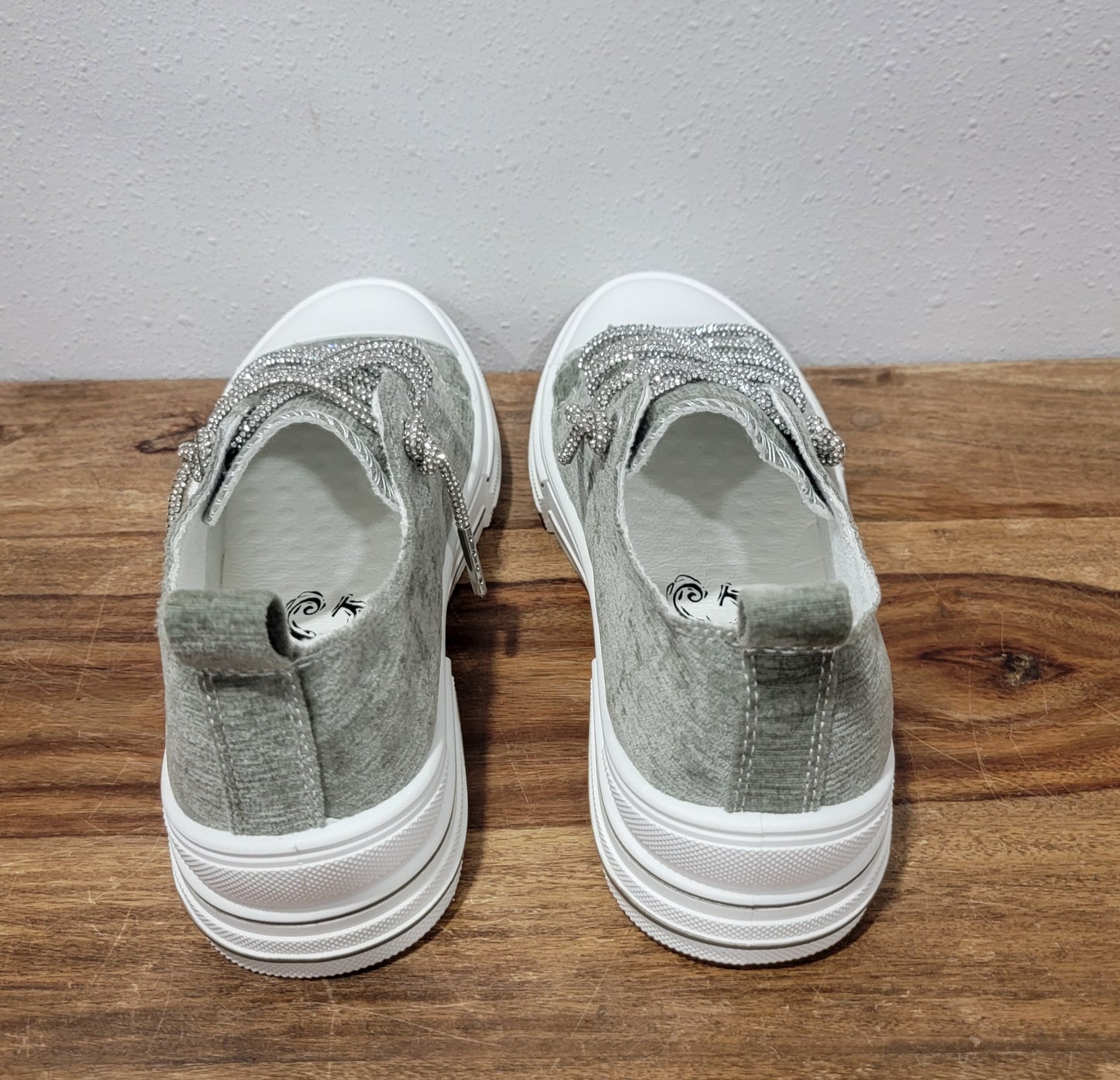 Very G Aman Velvet Rhinestone Slip On Sneaker - Sage