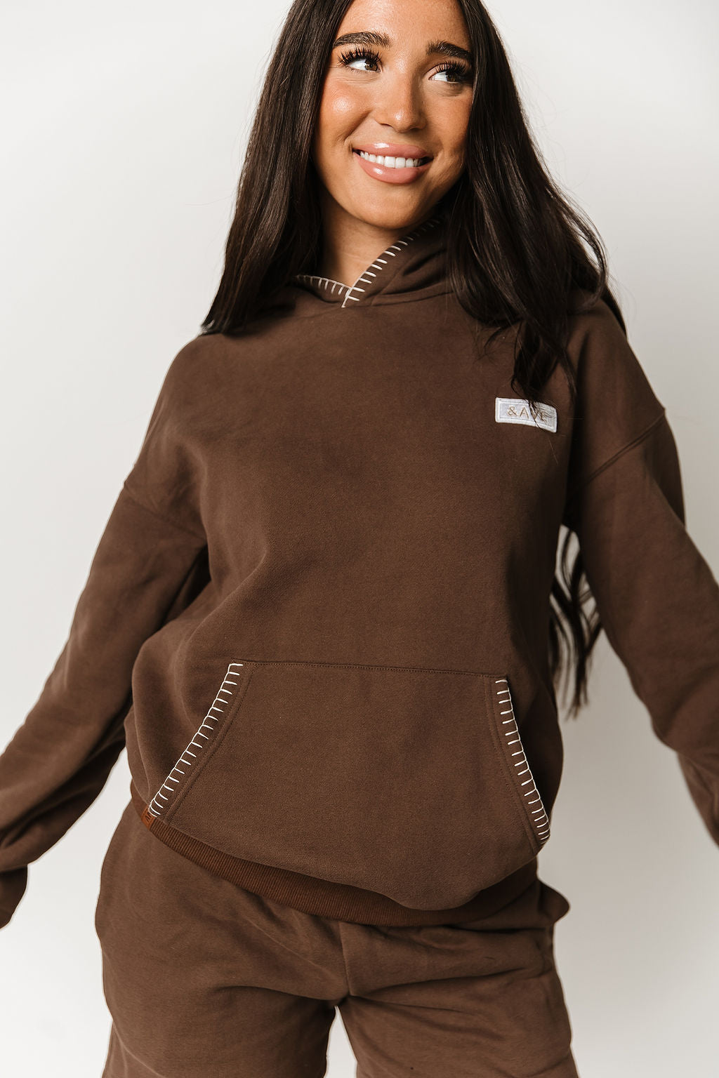 Ampersand Ave Sweetly Stitched Coffee Hoodie
