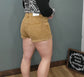 Zenana Caramel Brown Frayed Hem Mid Rise Shorts