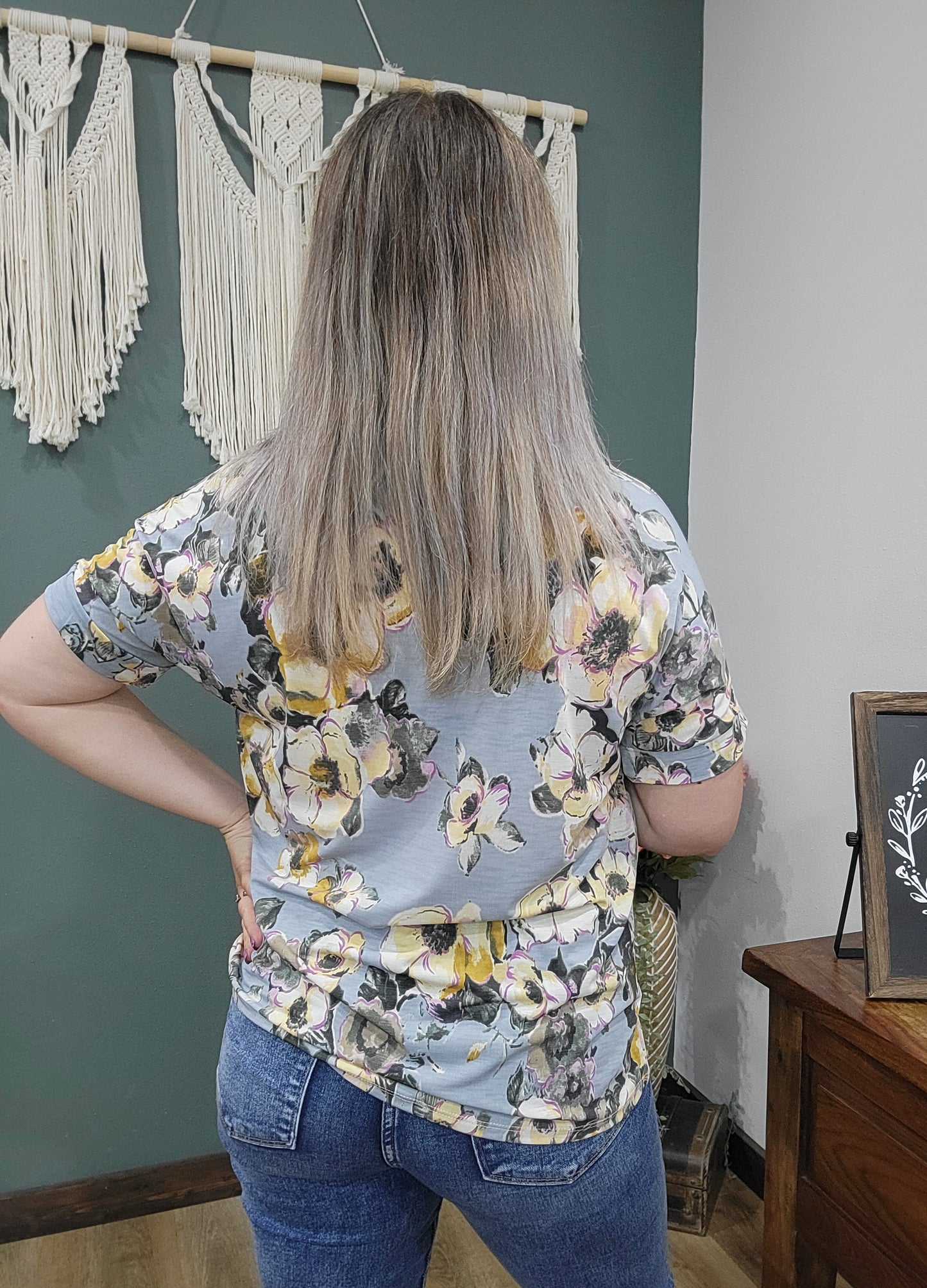 BomBom Dusty Blue Floral Blouse