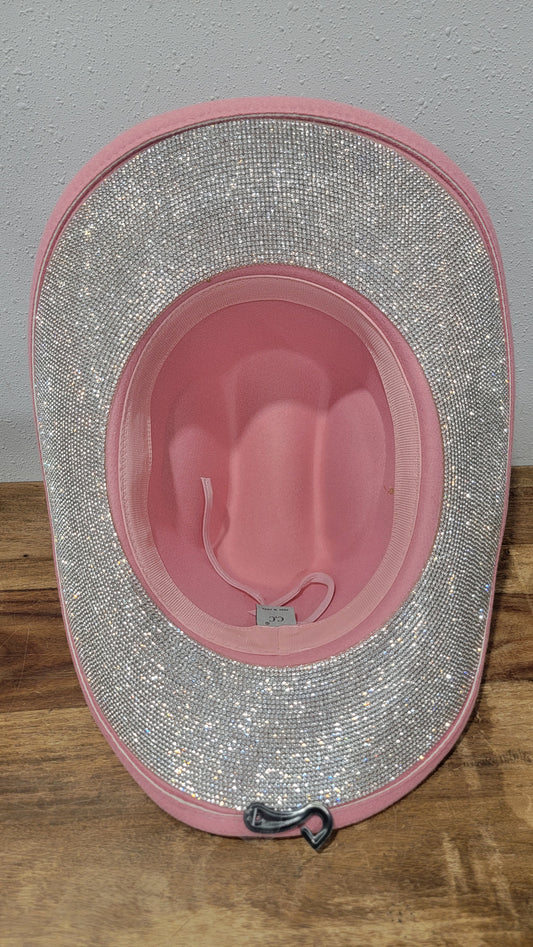 CC Beanie Western Cowboy Hat - Rose Pink w/Rhinestones