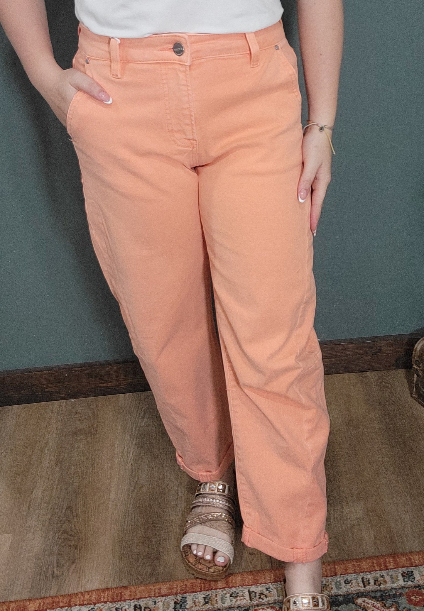 Risen High Rise Relaxed Cuffed Barrel Jean - Coral
