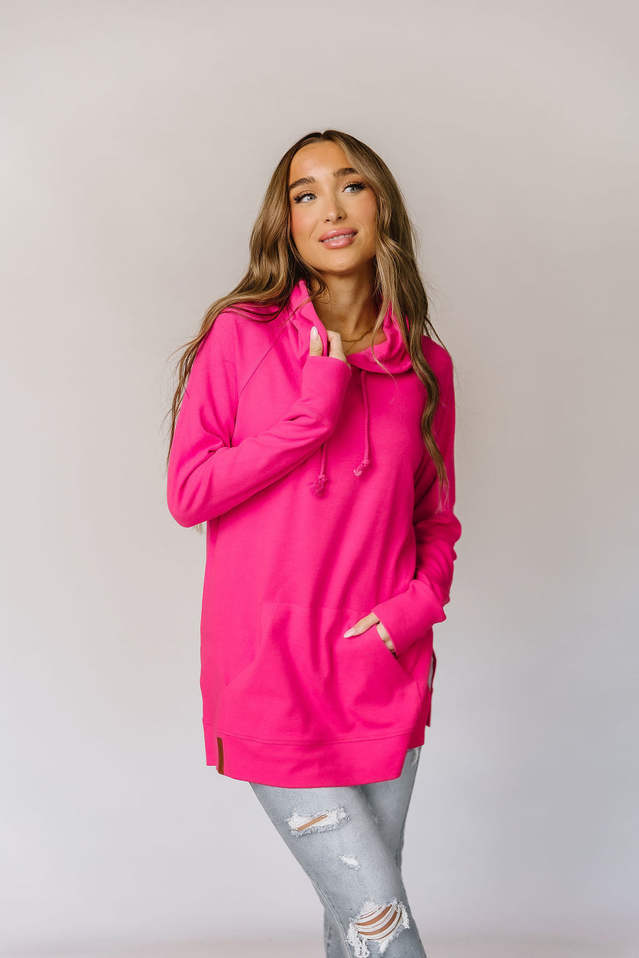 Ampersand Ave Hot Pink Side Slit Hoodie