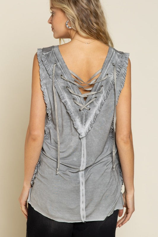 Criss Cross Lace up Open Back Tank Top