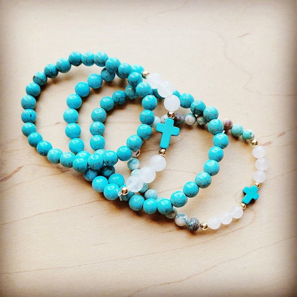 Natural Jade and Howlite Beaded Stretch Breacelet