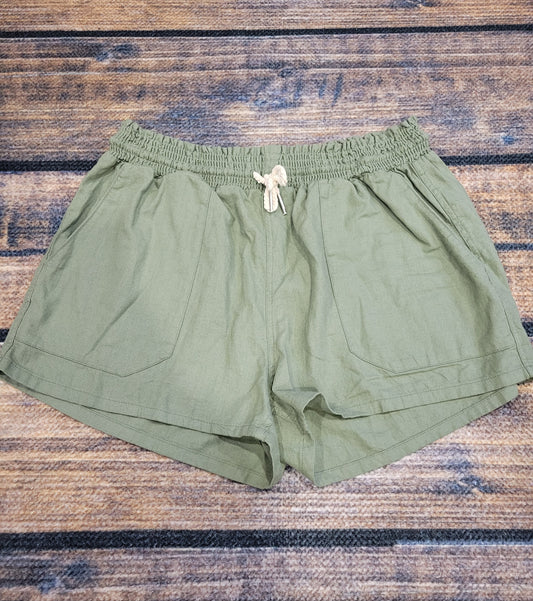 Plus Size Olive Green Tie Drawstring Shorts