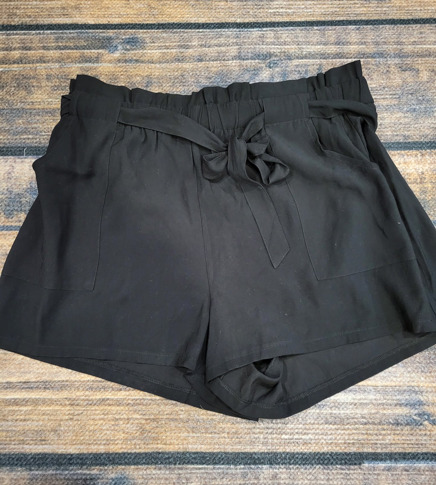 Black Plus Size Paper Bag Tie Shorts