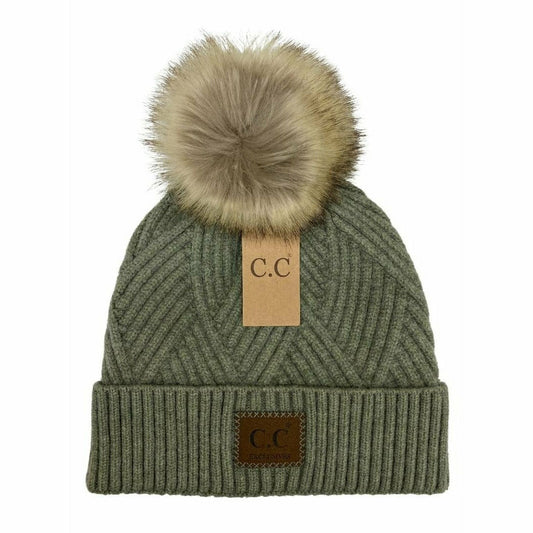 C.C Adult Large Patch Heathered Pom Beanie *Multiple Colors*
