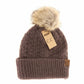 CC Adult Solid Smocked Stitch Fur Pom Beanie *Multiple Colors*