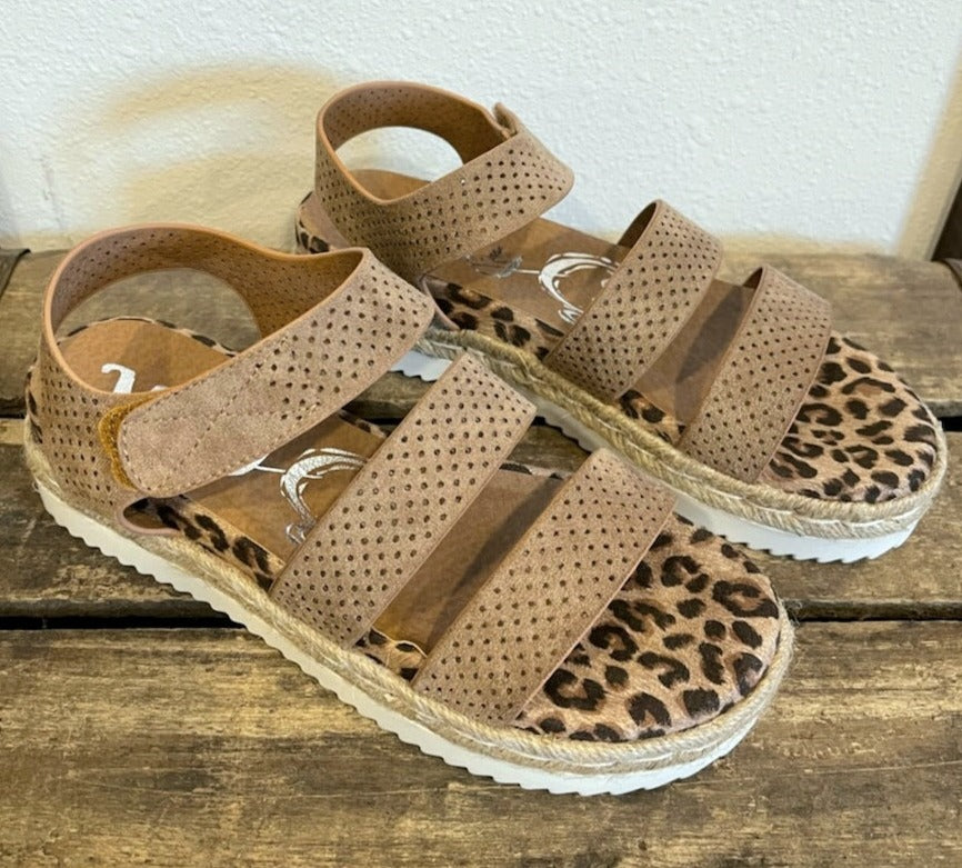 Taupe & Leopard Espadrille Sandals