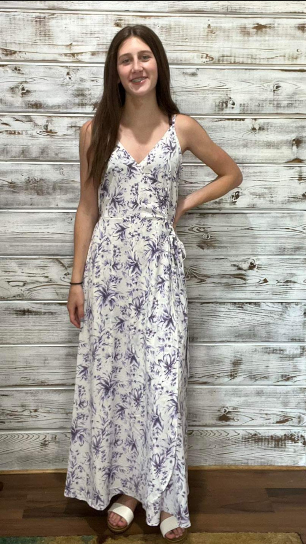 White and Purple Floral Maxi Dress