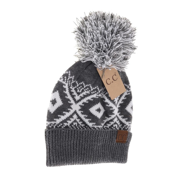 C.C Aztec Pom Beanie Bundle - 3 Colors (Dk Grey, White, Black) CC Beanie with Pom & Aztec Pattern - Walmart.com main image 4