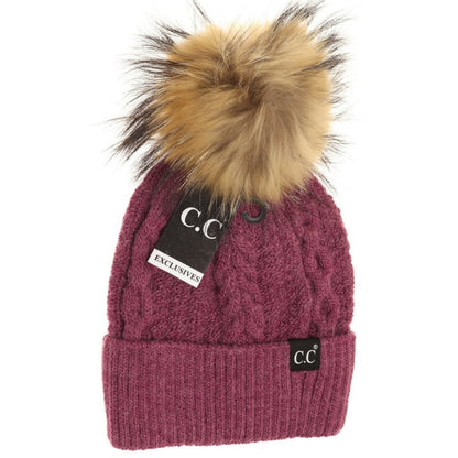 CC Exclusive - Black Label Special Edition Ribbed Cuff Faux Fur Pom Adult Beanie *Multiple Colors*