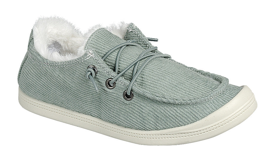 Mint Corduroy Fur Lined Sneakers